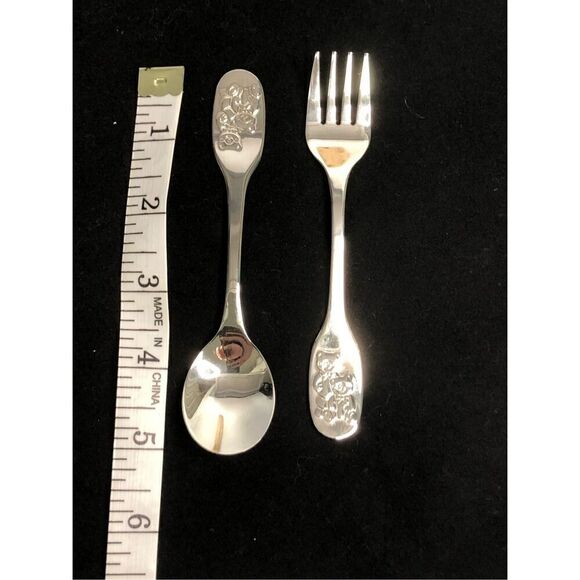 godinger teddy bear child’s spoon and fork set silver plated vintage 5 inch - Picture 5 of 5